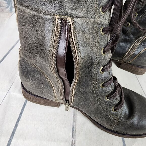 CAT Caterpillar Leather Combat Mid Calf Lace Up Boot Distressed Gray Size 8W - Picture 9 of 15